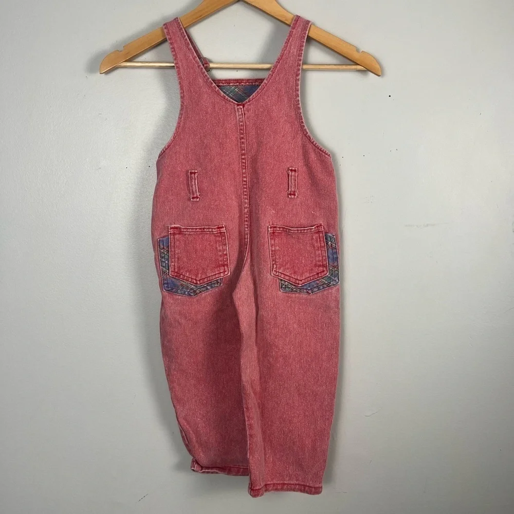 Vintage 1980s red carters overalls size 3T plaid detailing